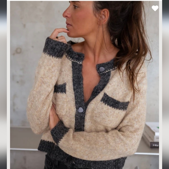 Easy Clothes Sweaters - Easy Clothes Paris Cream & Heather Grey Laly Cardigan NWT Size Small